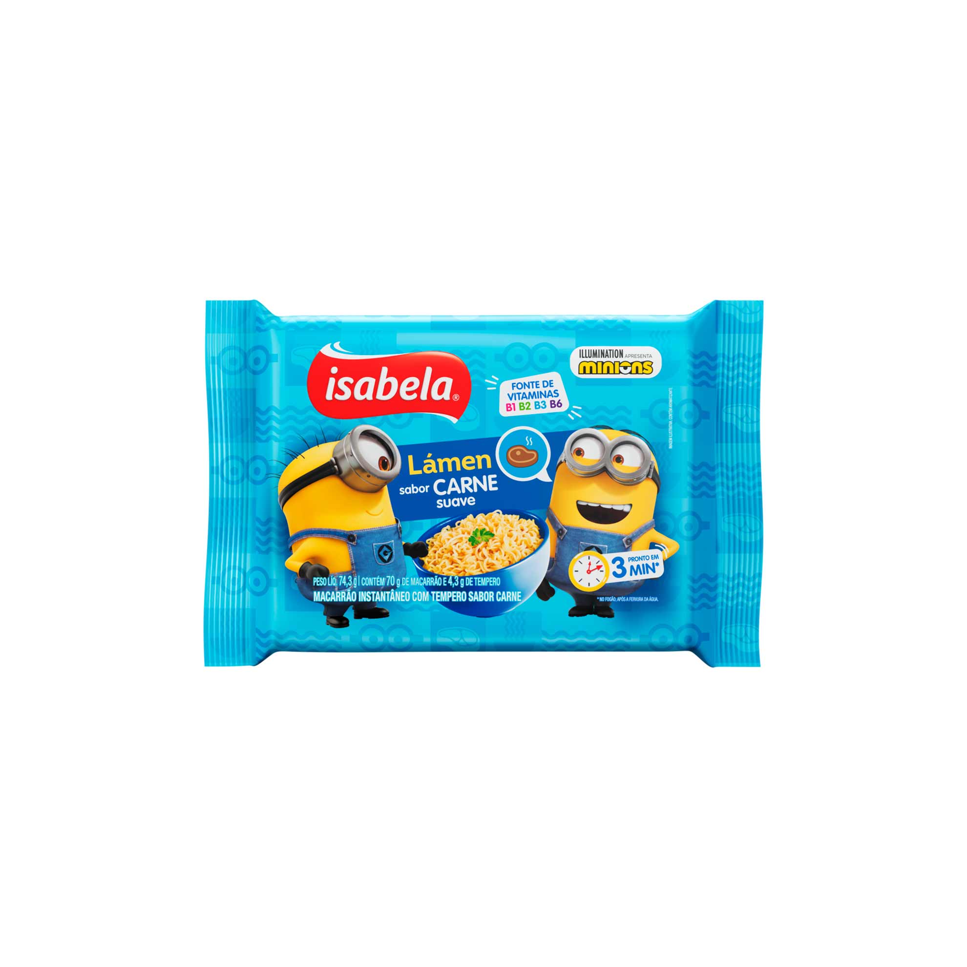 Encontraproduto.com.br - Macarrão Instantâneo Isabela Minions Sabor Carne Suave 74,3g
