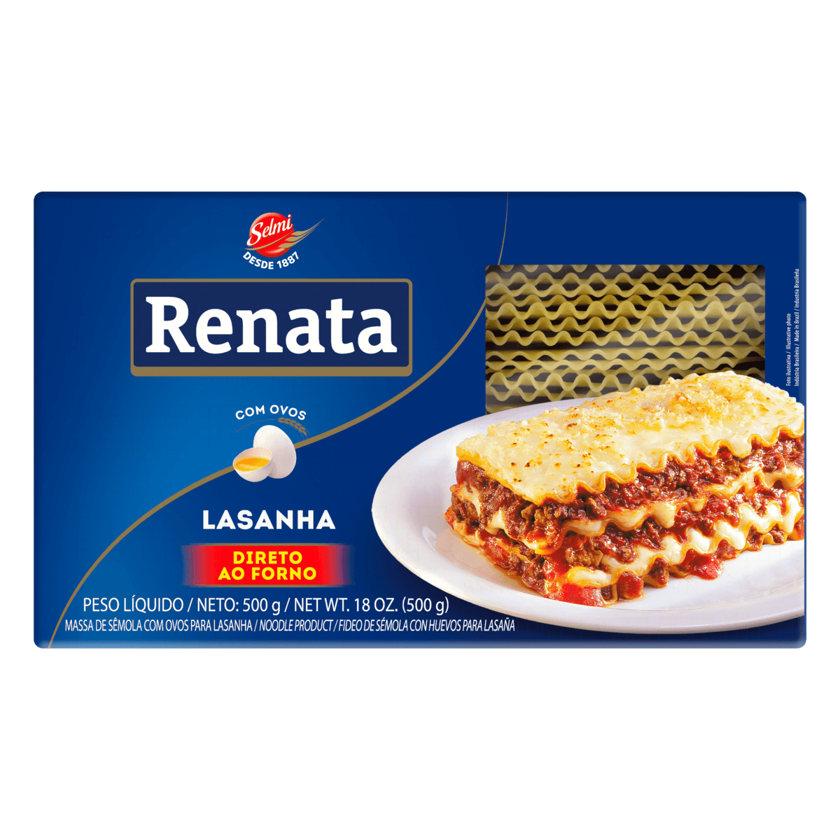 Encontraproduto.com.br - Massa de Sêmola com Ovos para Lasanha Renata Caixa 500g