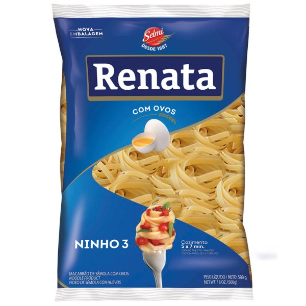 Encontraproduto.com.br - Macarrão de Sêmola com Ovos Ninho 3 Renata Pacote 500g