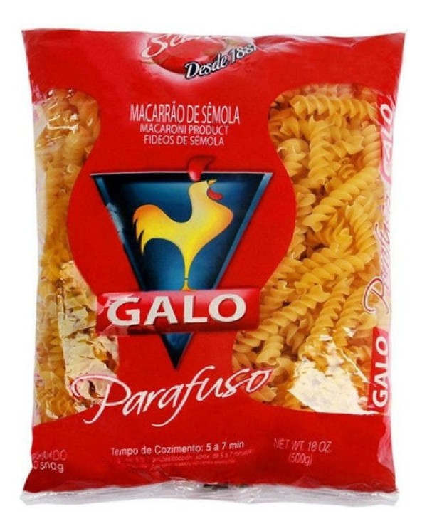Macarrão de Sêmola Parafuso Galo Pacote 500g