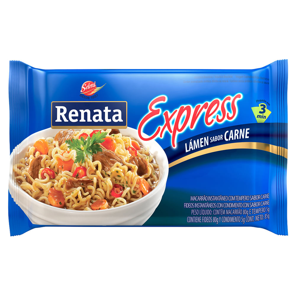Encontraproduto.com.br - Macarrão Instantâneo Lámen com Tempero Carne Renata Express Pacote 85 g