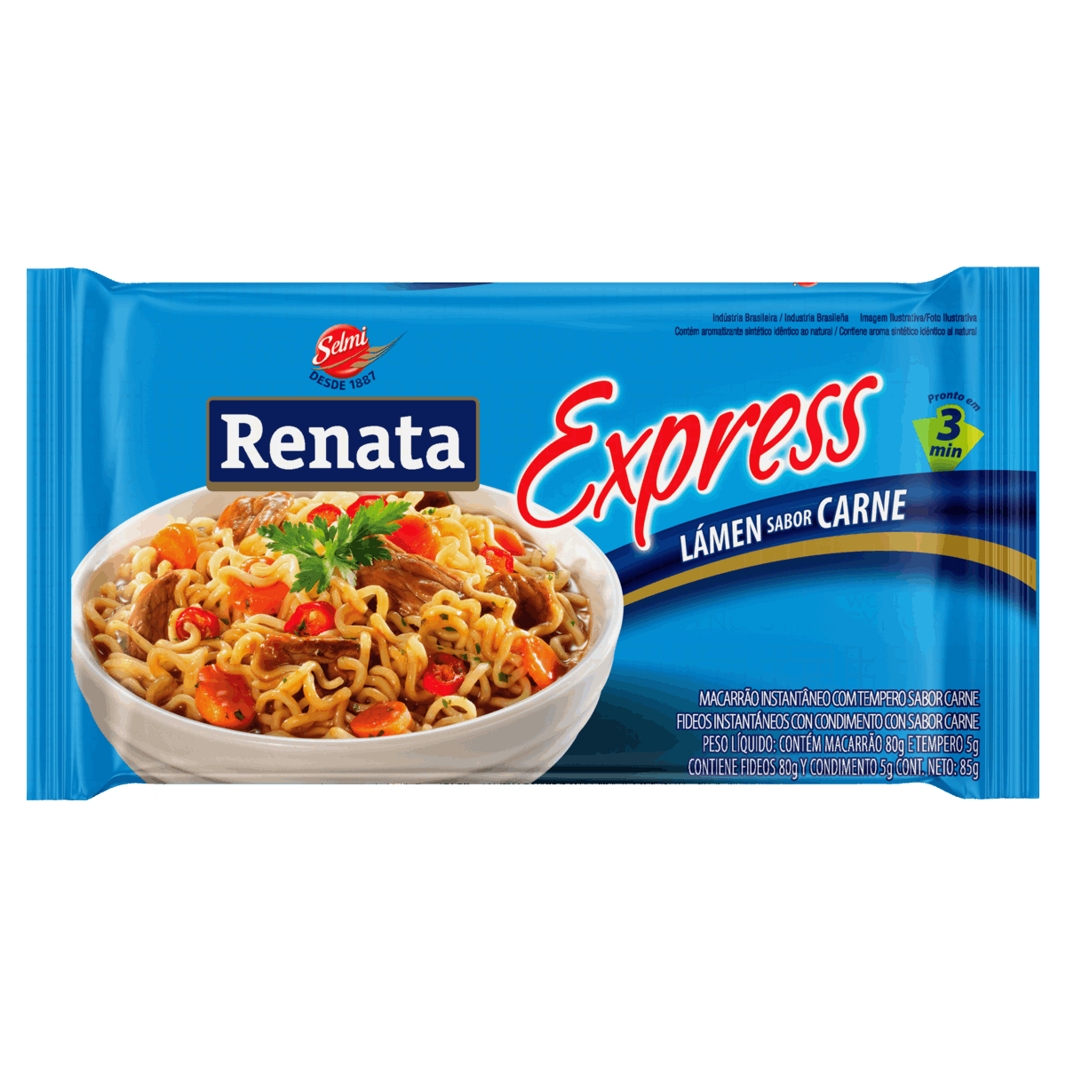 Encontraproduto.com.br - Macarrão Instantâneo Lámen com Tempero Carne Renata Express Pacote 85 g