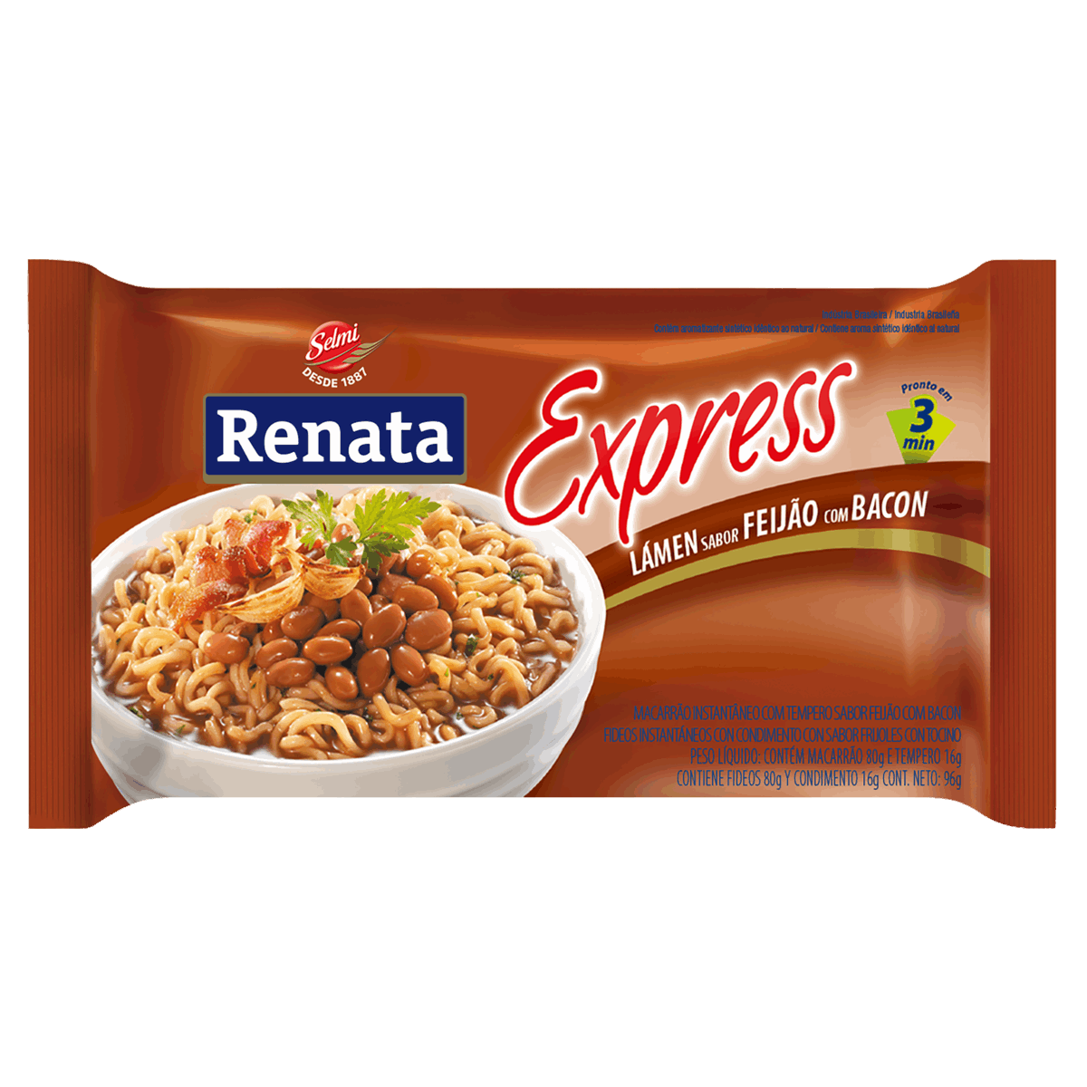 Encontraproduto.com.br - Kit 50un Macarrão Instantâneo Renata Feijão Com Bacon 85g