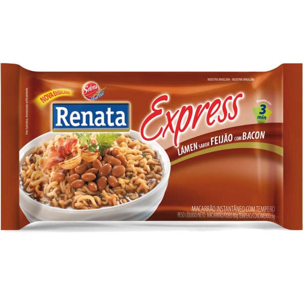 Encontraproduto.com.br - Kit 50un Macarrão Instantâneo Renata Feijão Com Bacon 85g