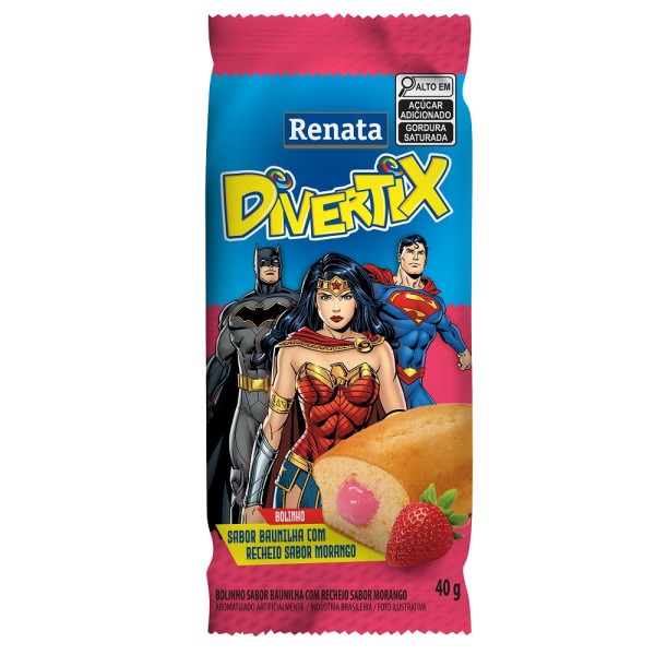 Bolinho Renata 40g Divertix Baunilha Com Recheio De Morango