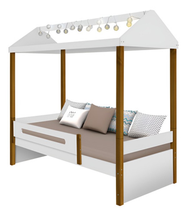 Encontraproduto.com.br - Cama Montessoriana Infantil Sara Solteiro Com Led E Colchão Divaloto - Branco/Amêndoa - Cor: Branco