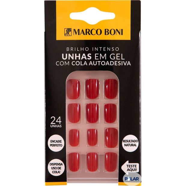 Unhas Postiças com Cola Auto Adesiva Vermelho Marco Boni