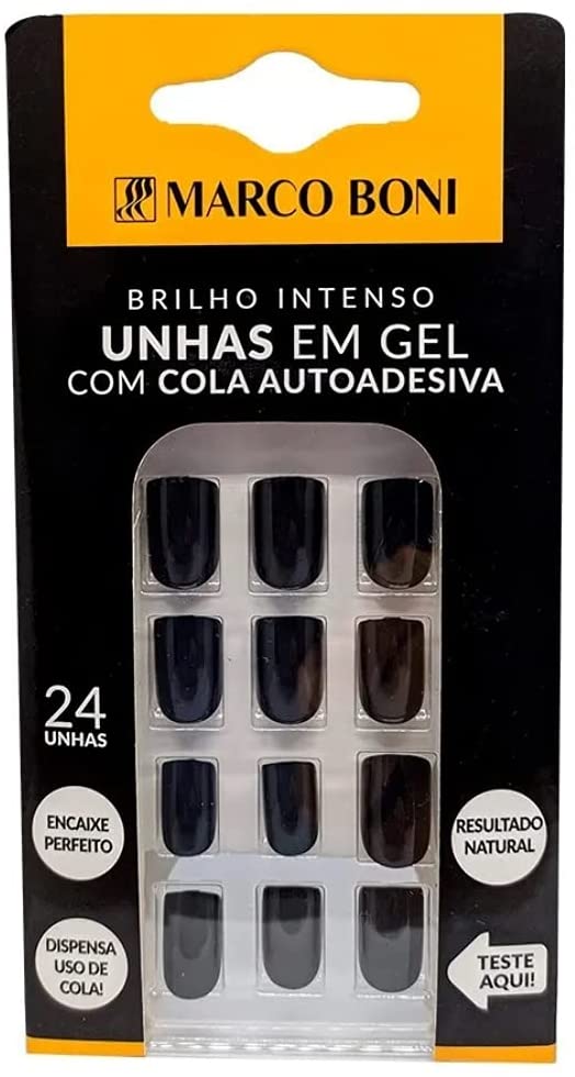 Encontraproduto.com.br - Unhas Postiças com Cola Auto Adesiva Preta