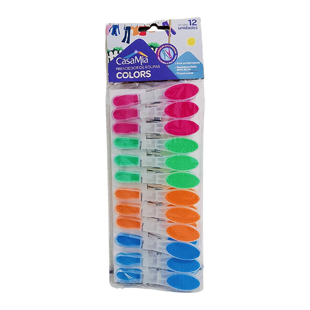 Encontraproduto.com.br - Prendedor de Roupas com 12 Unidades Colorido 100038 Casa Mia