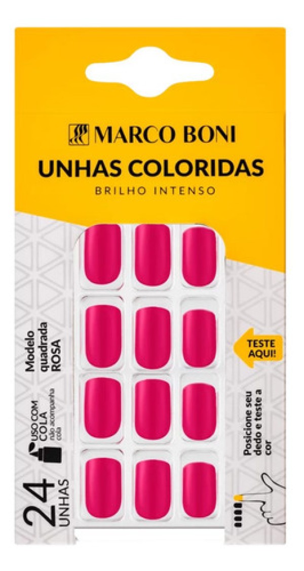 Encontraproduto.com.br - Kit 24 Unhas Postiças Modelo Quadrada Sem Cola Marco Boni Cor Rosa