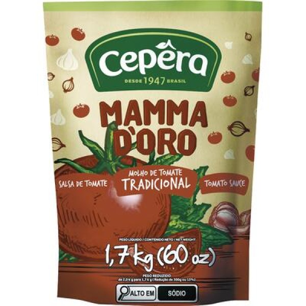 Molho de Tomate Mamma Doro Tradicional Pouch com 1,7kg