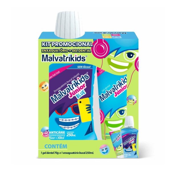 Encontraproduto.com.br - Solução Bucal 250ml+Gel Dental Malvatrikids Júnior Blue 70g