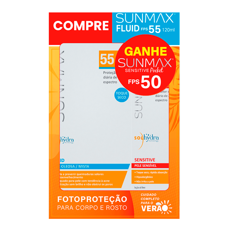 Encontraproduto.com.br - Sunmax Kit - Protetor Solar FPS55 + Protetor Solar Facial Pocket FPS50