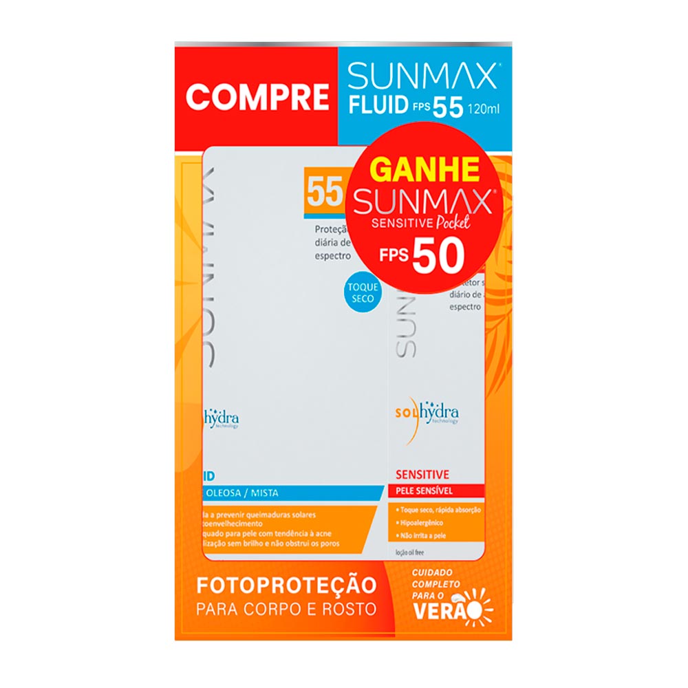Encontraproduto.com.br - Sunmax Kit - Protetor Solar FPS55 + Protetor Solar Facial Pocket FPS50