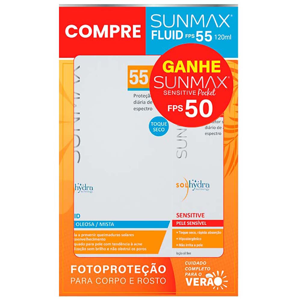 Encontraproduto.com.br - Sunmax Kit - Protetor Solar FPS55 + Protetor Solar Facial Pocket FPS50
