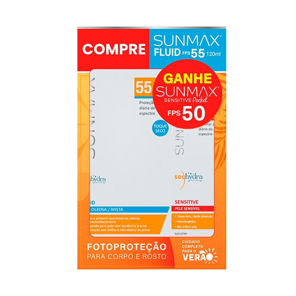 Encontraproduto.com.br - Sunmax Kit - Protetor Solar FPS55 + Protetor Solar Facial Pocket FPS50
