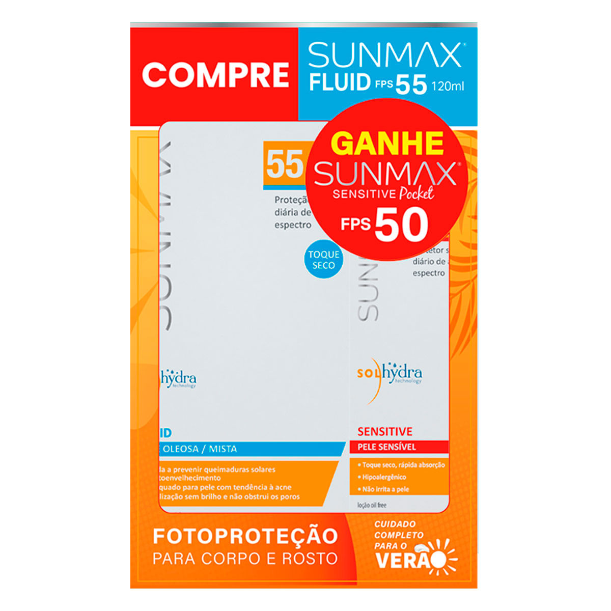 Encontraproduto.com.br - Sunmax Kit - Protetor Solar FPS55 + Protetor Solar Facial Pocket FPS50