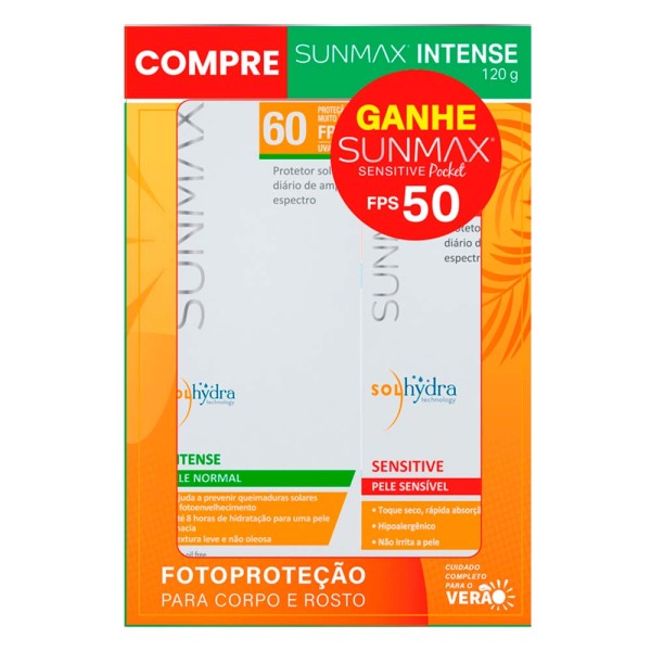 Encontraproduto.com.br - Sunmax Kit Protetor Solar Facial Intense FPS60 Sensitive FPS50