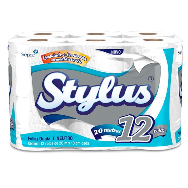 Encontraproduto.com.br - Papel Higiênico Folha Dupla Neutro 20 metros com 12 rolos Stylus