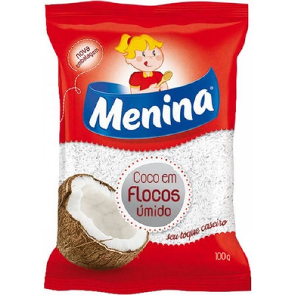 Coco Ralado Úmido Adoçado Em Flocos Menina Pacote 100g