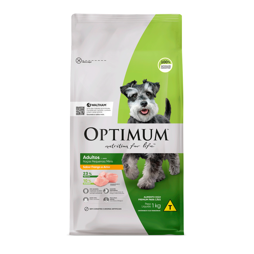Ração Optimum para Cães Adultos Raças Pequenas e Minis Sabor Frango e Arroz 1kg