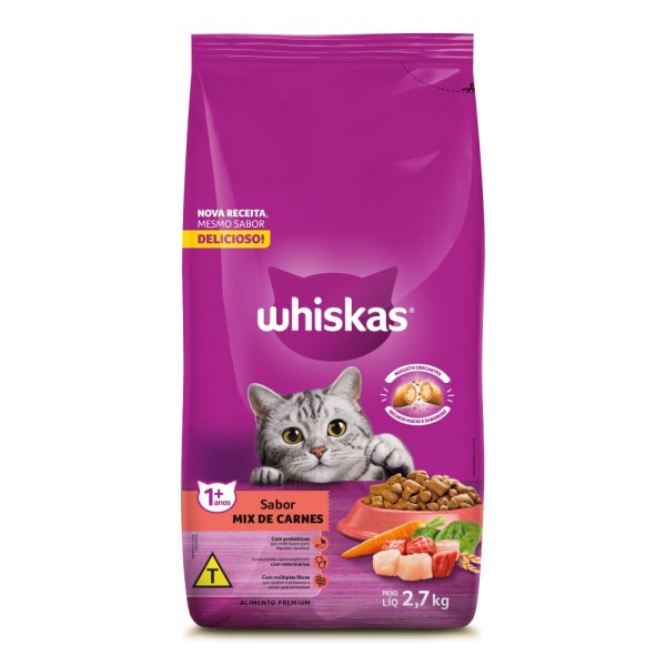 Encontraproduto.com.br - Ração para Gatos Whiskas Adultos Mix de Carnes 2,7kg