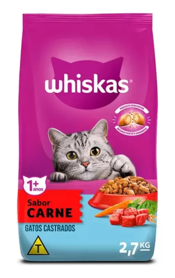 Alimento p/ Gatos Castrados Adultos 1+ Whiskas Carne 2.7Kg