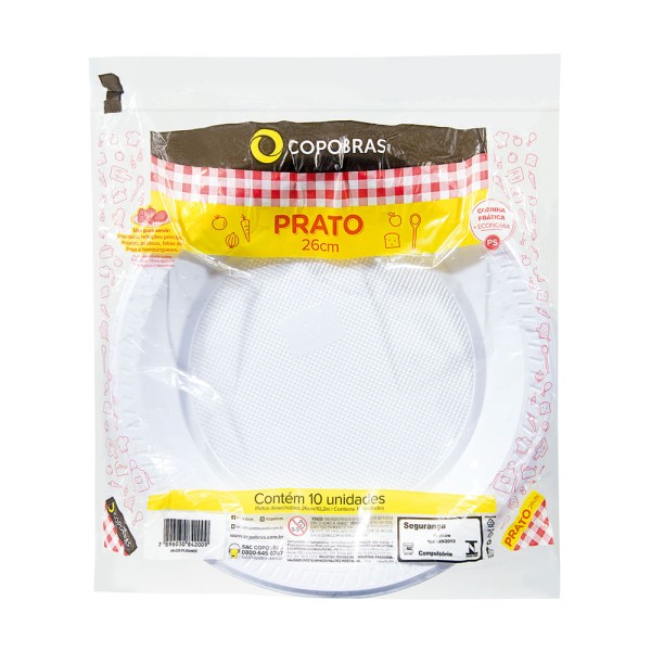 Encontraproduto.com.br - Prato Plástico Copobras Branco 26cm Com 10 Unidades
