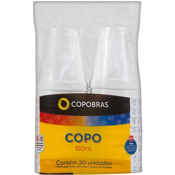 Encontraproduto.com.br - Copo Térmico Descartável Branco 180ml Copobras 20 unidades