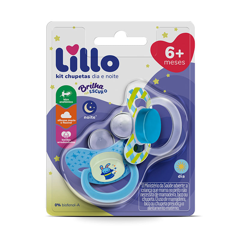 Encontraproduto.com.br - Kit Chupeta Ortodôntica Lillo Dia e Noite Tam 2 Azul 2 Unidades