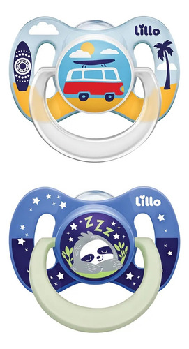 Encontraproduto.com.br - Kit Chupeta Ortodôntica Lillo Dia e Noite Tam 2 Azul 2 Unidades