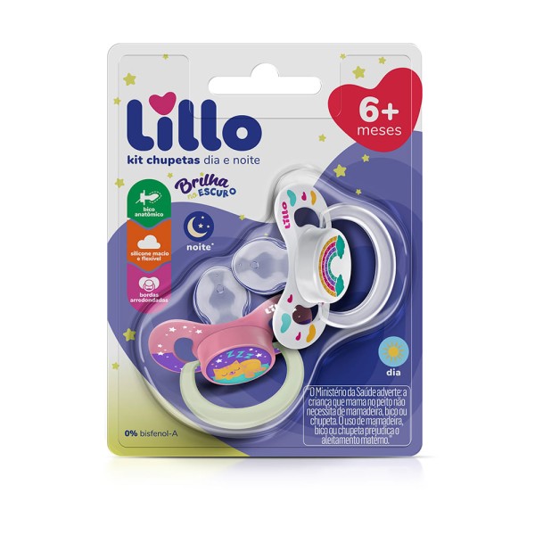 Encontraproduto.com.br - Kit Chupeta Ortodôntica Lillo Dia e Noite Tam 2 Lilás 2 Unidades