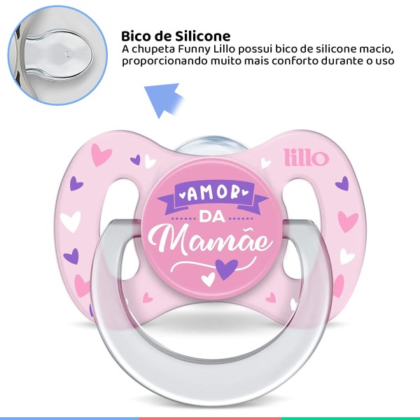 Encontraproduto.com.br - Kit Chupeta De Bebê 2 Unidades Infantil Com Bico de Silicone De 0 à 6 Meses Tam 1 Funny Rosa Lillo