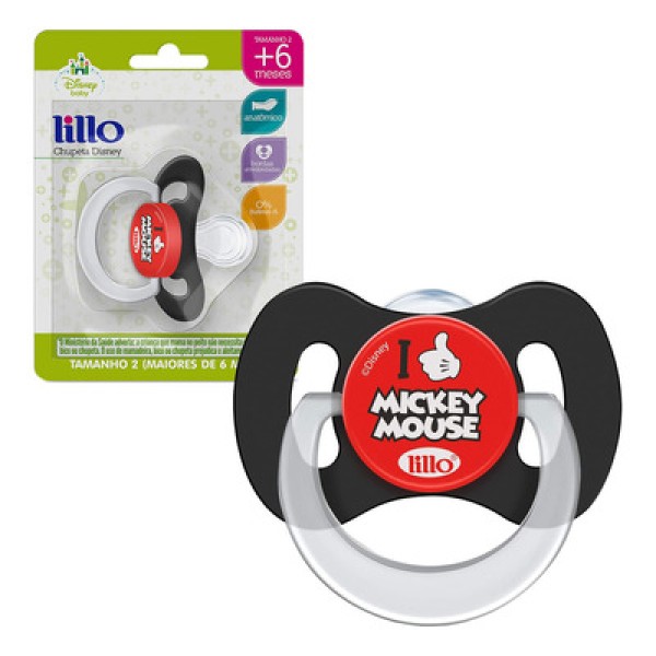 Chupeta Lillo Disney Mickey Preto Tamanho 2