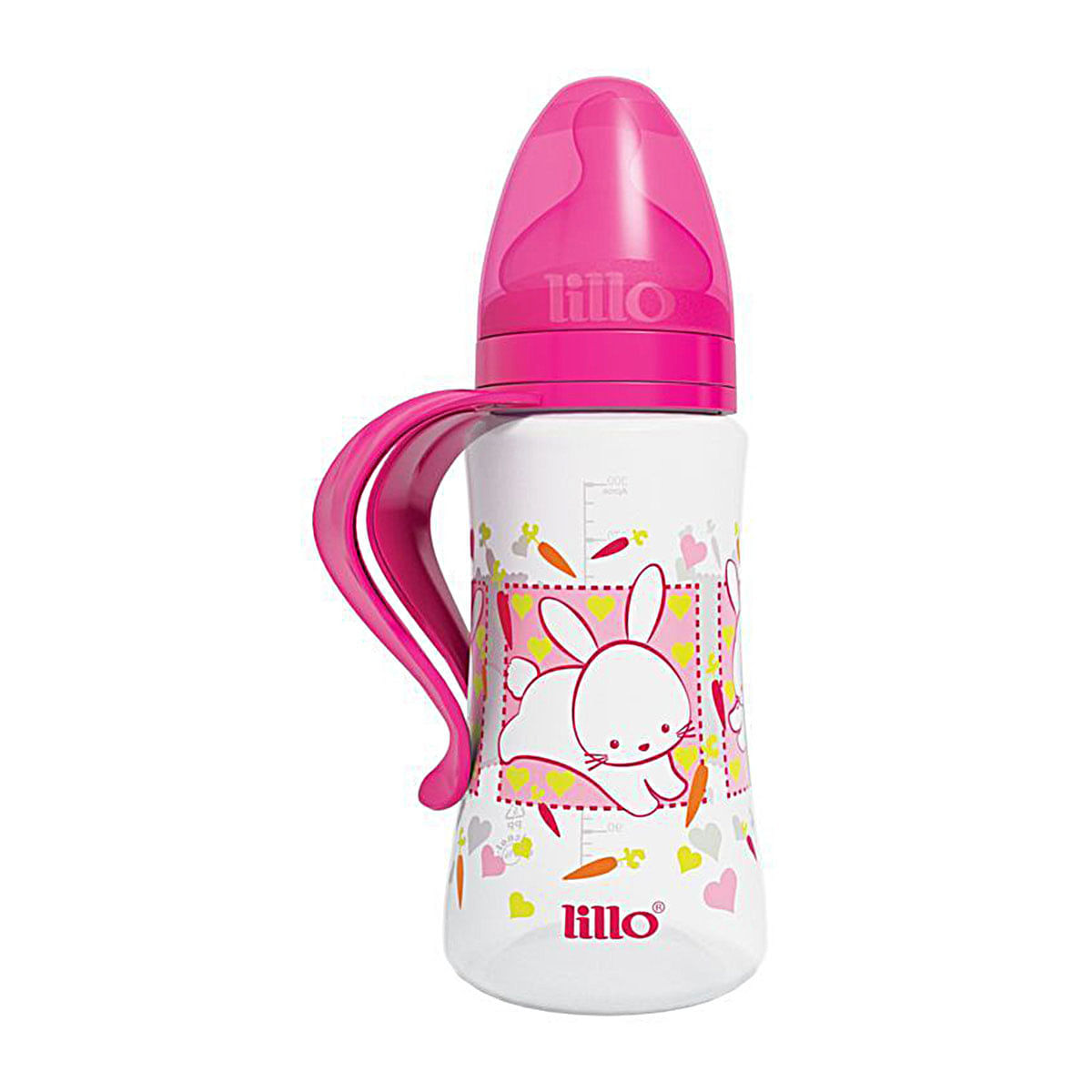 Encontraproduto.com.br - Mamadeira Lillo Desing Fashion Com Alça Bico Ortodôntico Silicone Rosa Tamanho 2 com 300ml