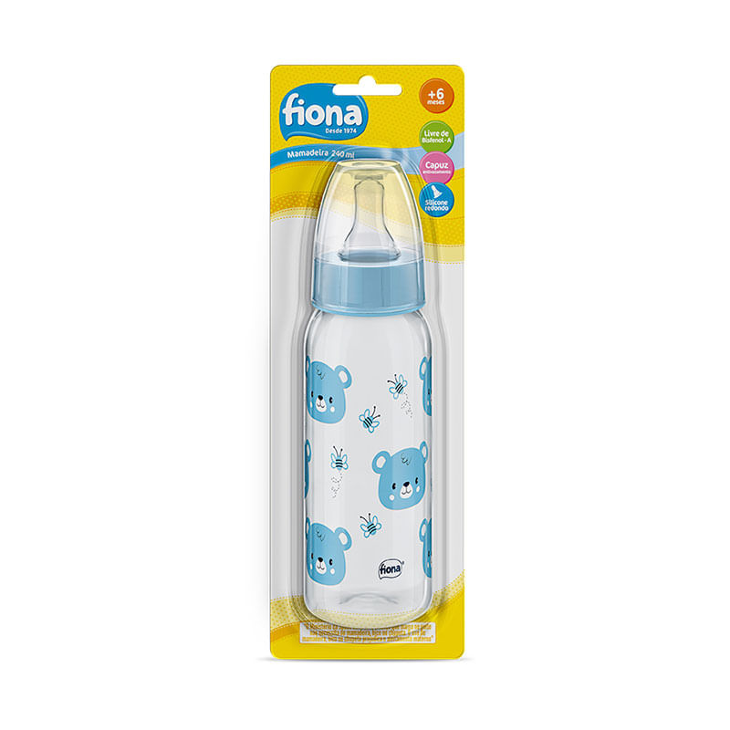 Encontraproduto.com.br - FIONA MAMADEIRA FIONA DESENHOS BICO UNIVERSAL COR AZUL 240ML REF 820620 240 ML x 1