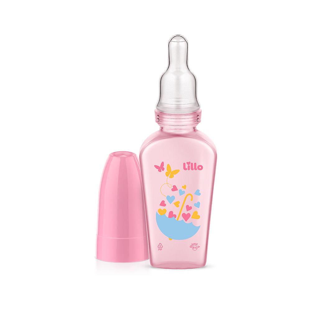 Encontraproduto.com.br - Mamadeira Lillo Chuquinha Primeiros Passos 50ml Bico Redondo Silicone Rosa