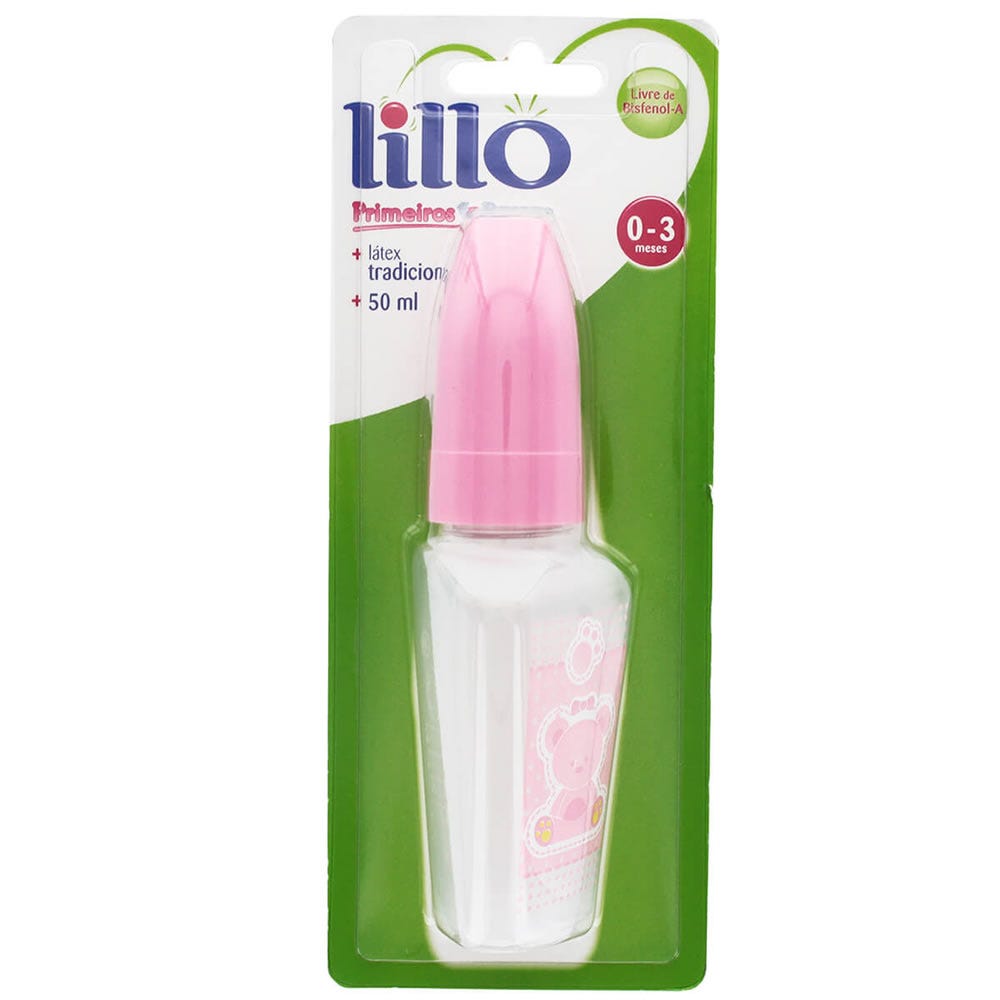 Encontraproduto.com.br - Mamadeira Lillo Chuquinha Primeiros Passos 50ml Bico Redondo Silicone Rosa