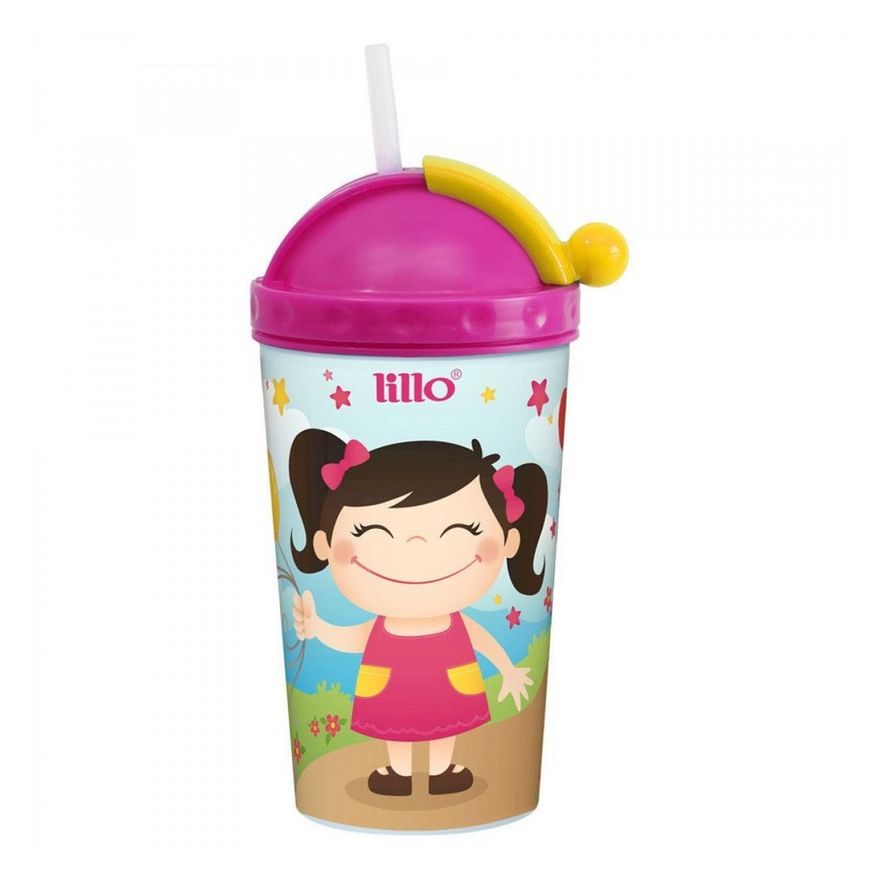 Encontraproduto.com.br - Copo Lillo Com Canudo Retrátil Rosa 450ml