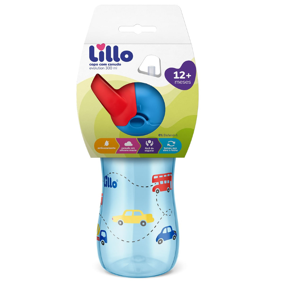 Encontraproduto.com.br - Copo Infantil Com Canudo Evolution 300ml Azul -Lillo