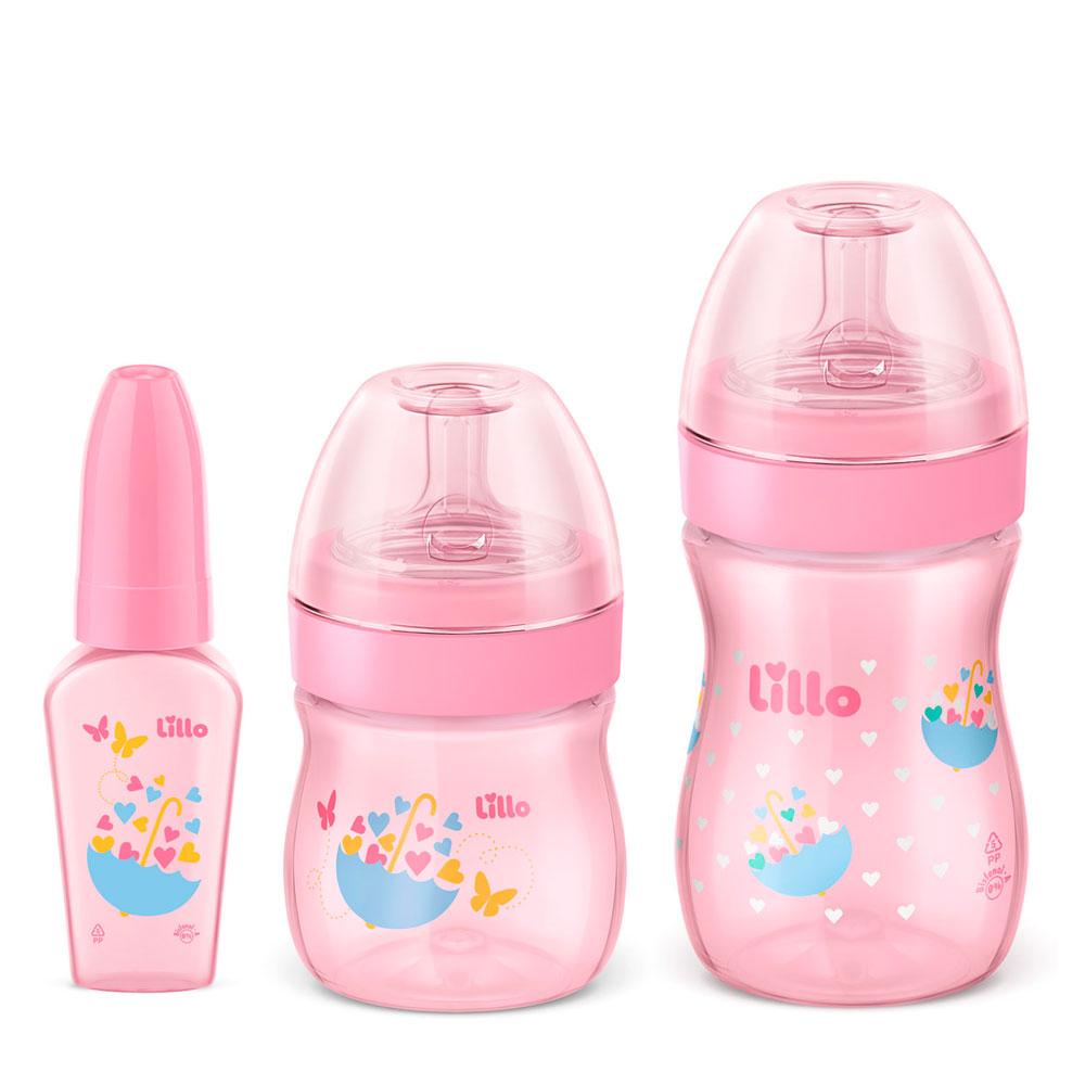Kit com 3 Mamadeiras Rosa Lillo