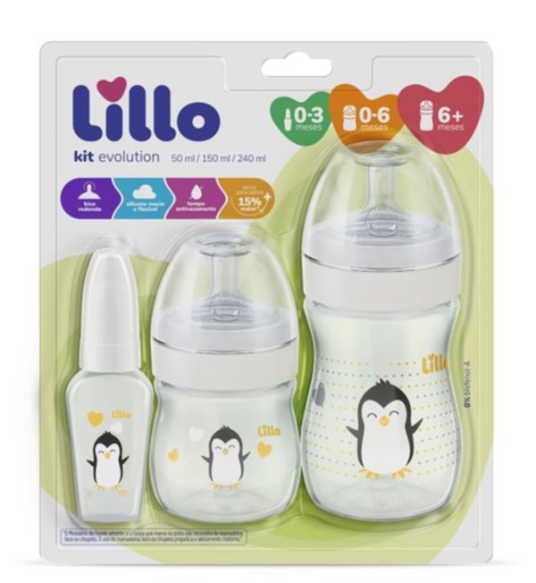 Encontraproduto.com.br - Kit Mamadeira Lillo Evolution Primeiros Passos Branco (50ml + 150ml + 240ml)