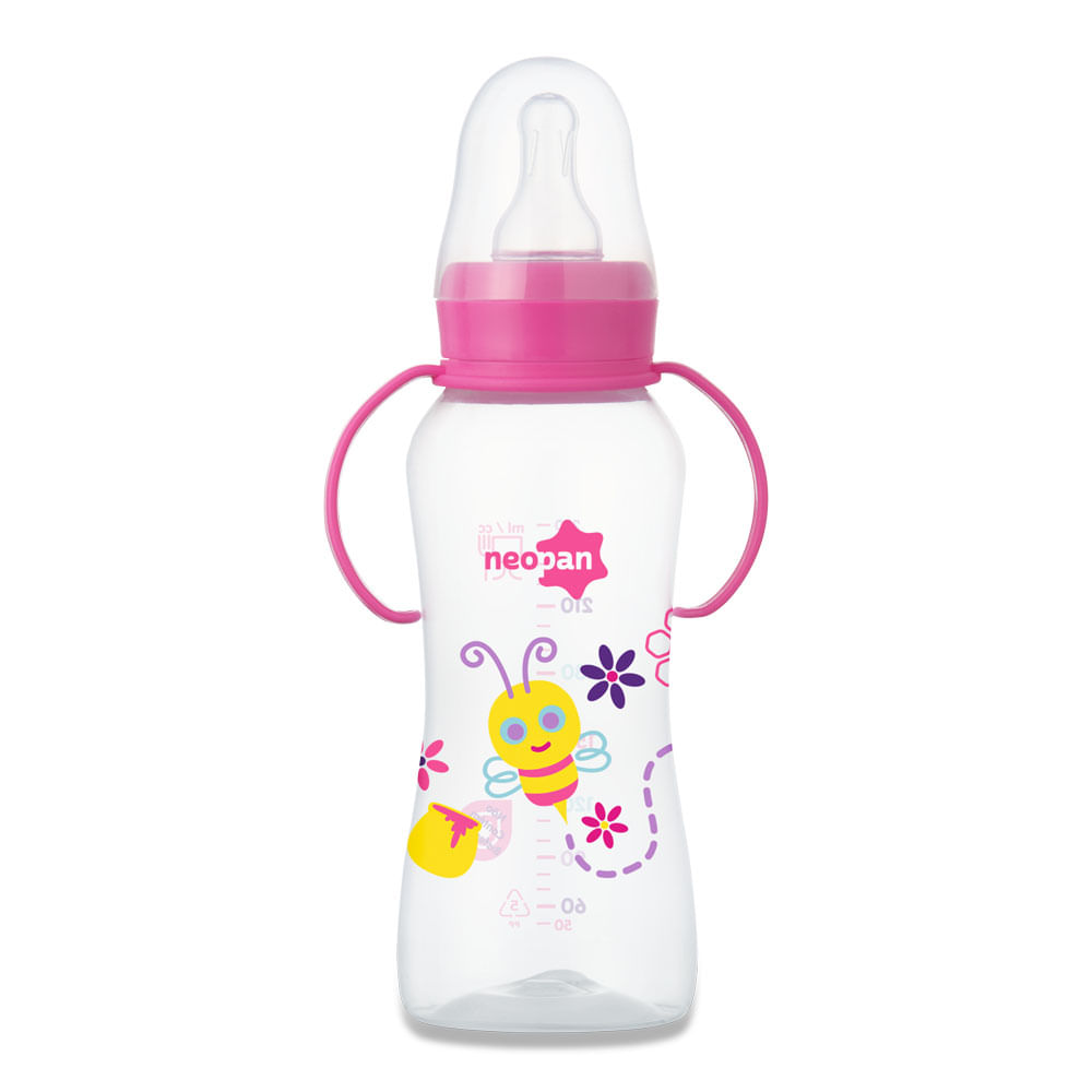 Encontraproduto.com.br - Mamadeira com Alça Rosa Neopan 250ml Ref.2002 Unidade