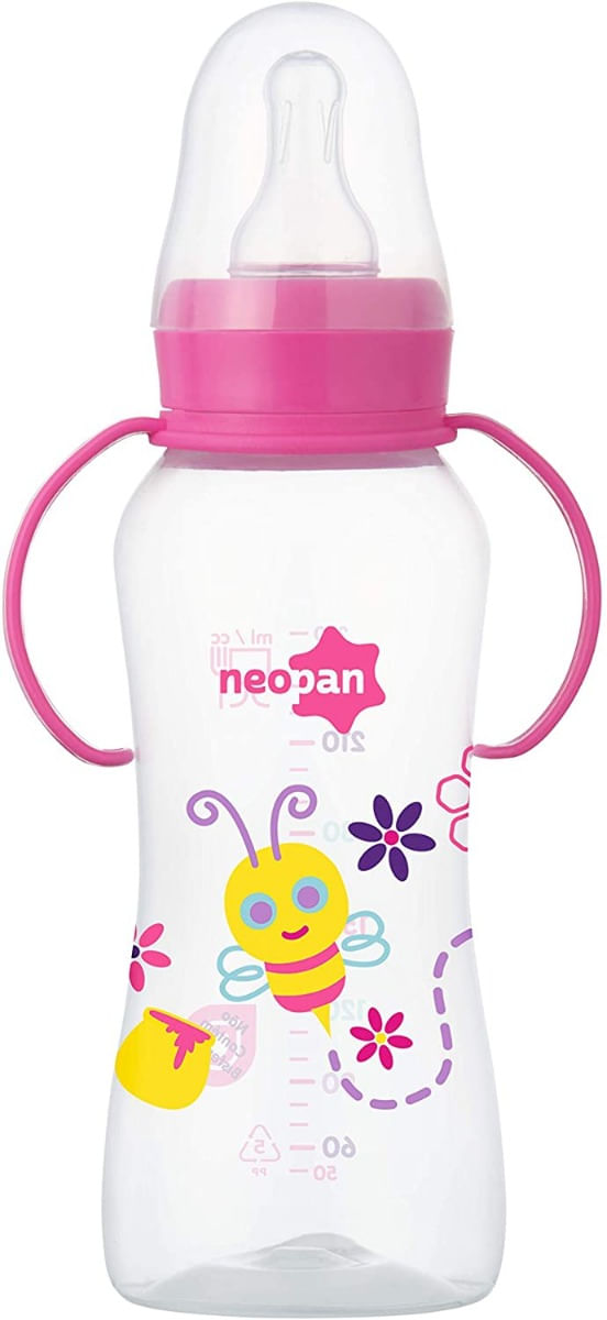 Encontraproduto.com.br - Mamadeira com Alça Rosa Neopan 250ml Ref.2002 Unidade