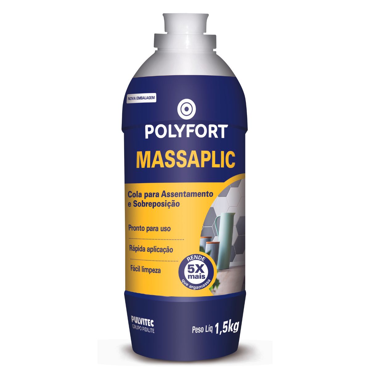 Encontraproduto.com.br - Cola para Assentamento Massaplic Polyfort Branco 1,5Kg Pulvitec