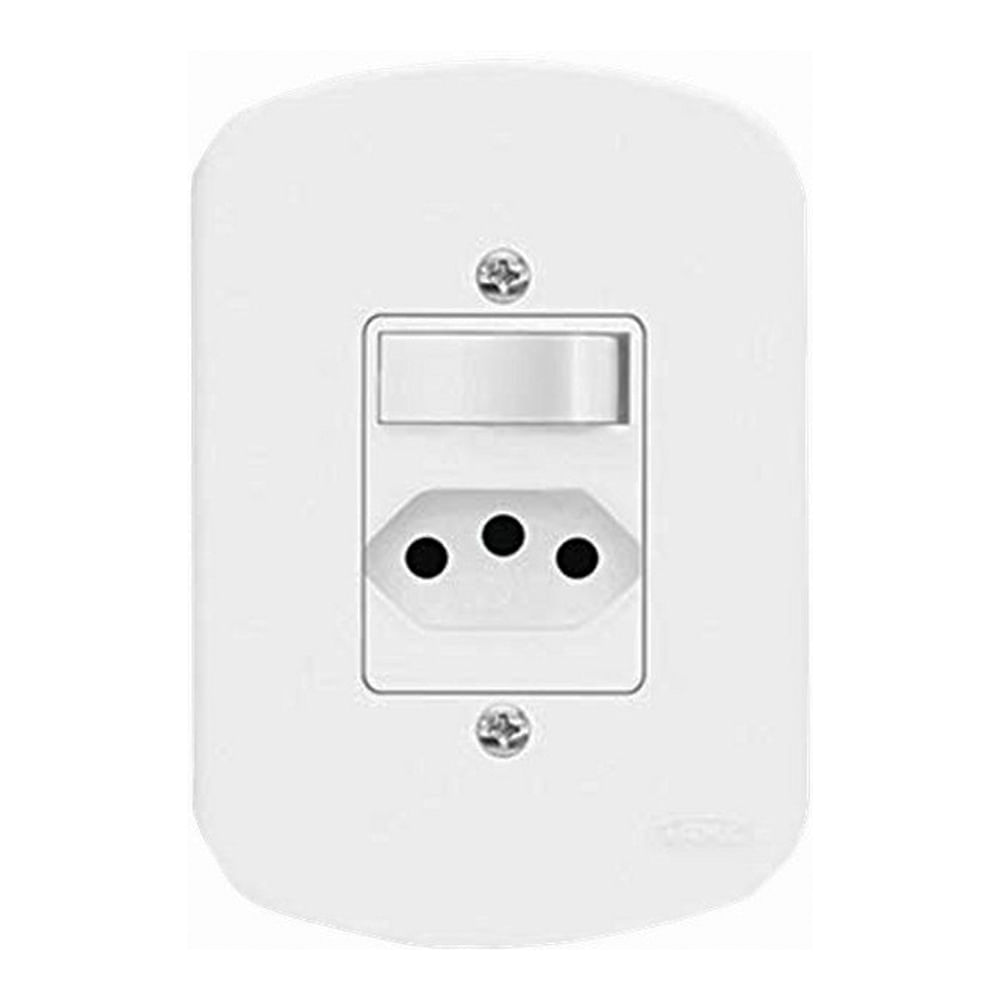 Encontraproduto.com.br - Interruptor 1357 Simples 1Tc+Tom 10A com Placa Blanc Fame
