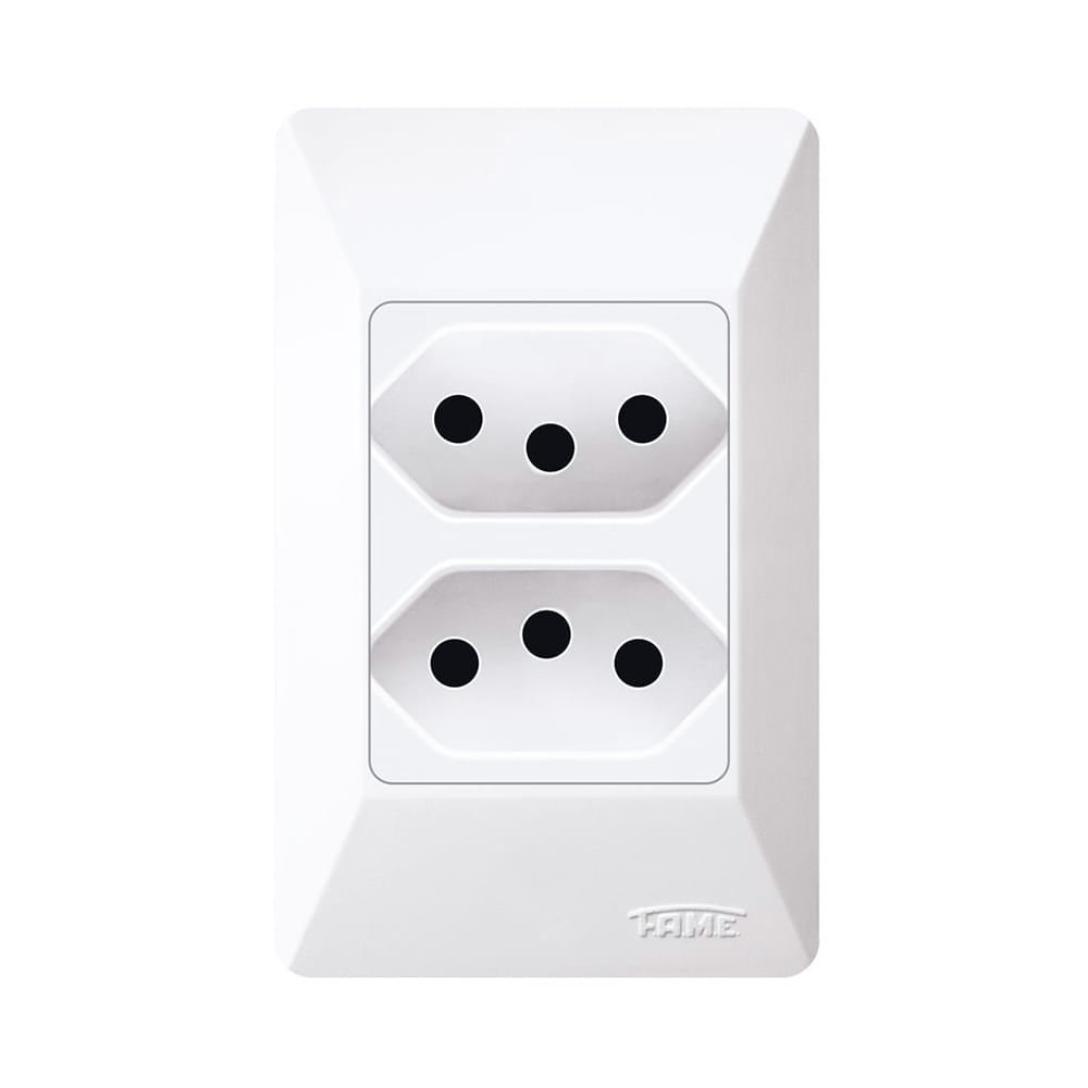 Encontraproduto.com.br - Tomada Fame 2 Seções com Placa 2PxT 10A