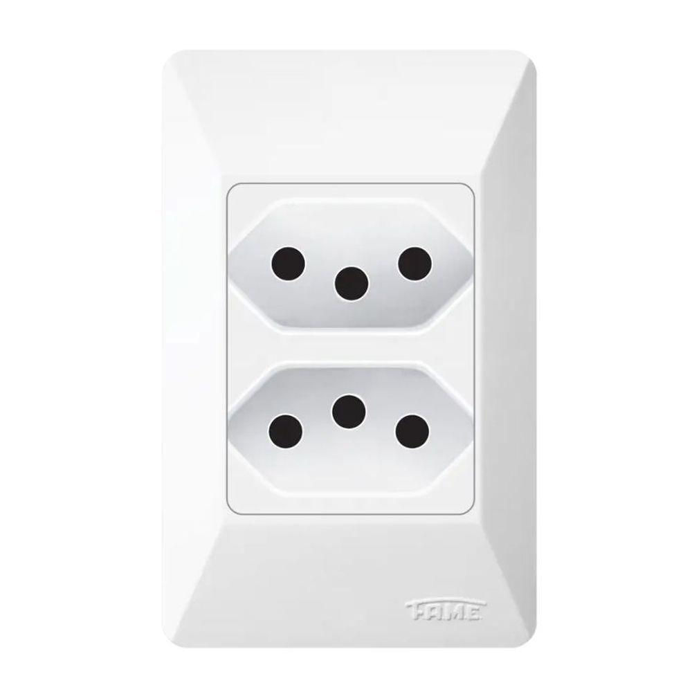 Encontraproduto.com.br - Tomada Fame 2 Seções com Placa 2PxT 10A