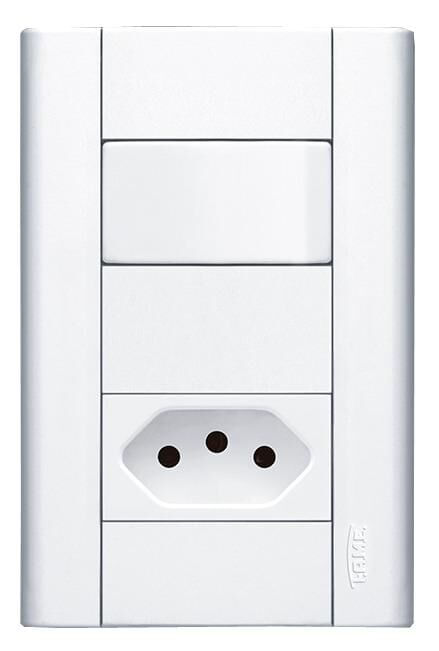Encontraproduto.com.br - Conjunto Interruptor/Tomada Modulare 1 Simples 1 2P+T Branco 10A Fame