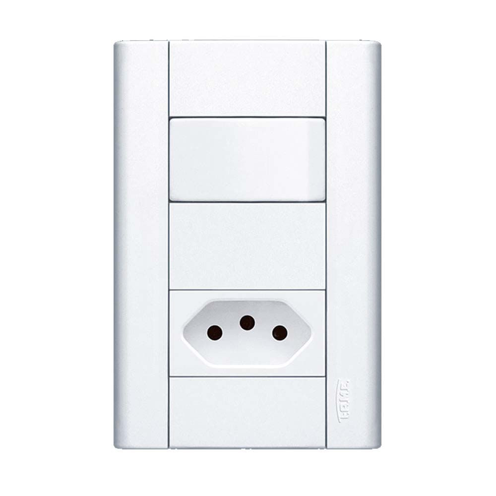 Encontraproduto.com.br - Conjunto Interruptor/Tomada Modulare 1 Simples 1 2P+T Branco 10A Fame